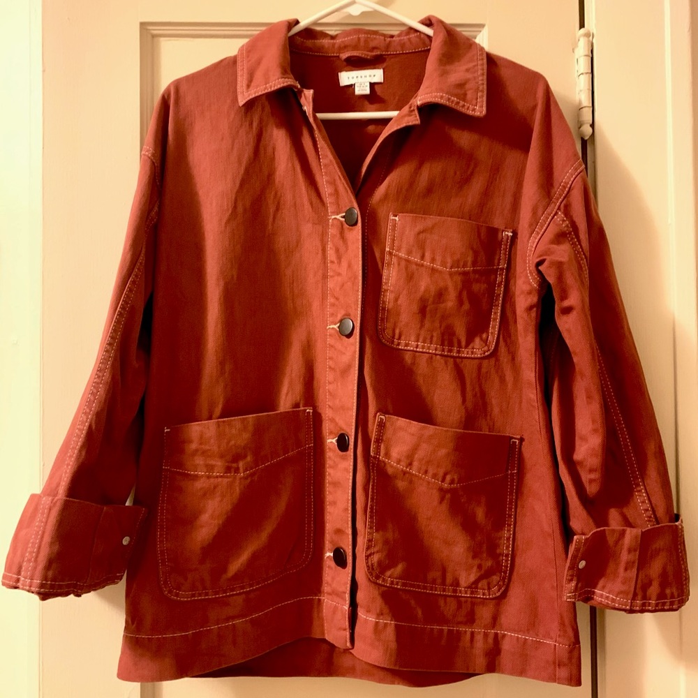 ✨Red Topshop Chore Coat✨ with contrast stitching